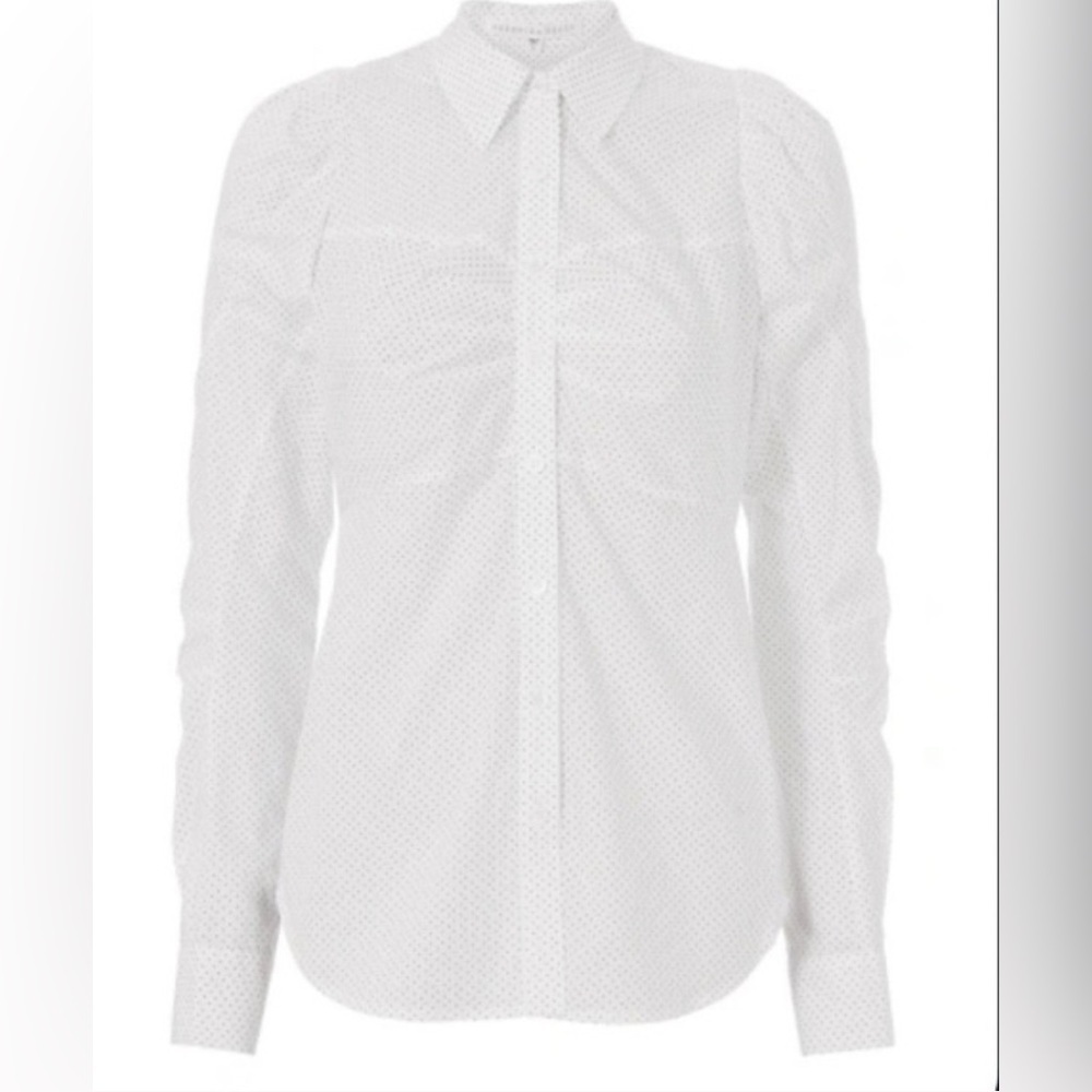 Veronica Beard Candice Pouf Sleeve Buttondown Shirt Polka Dot Print White Black - Picture 2 of 12